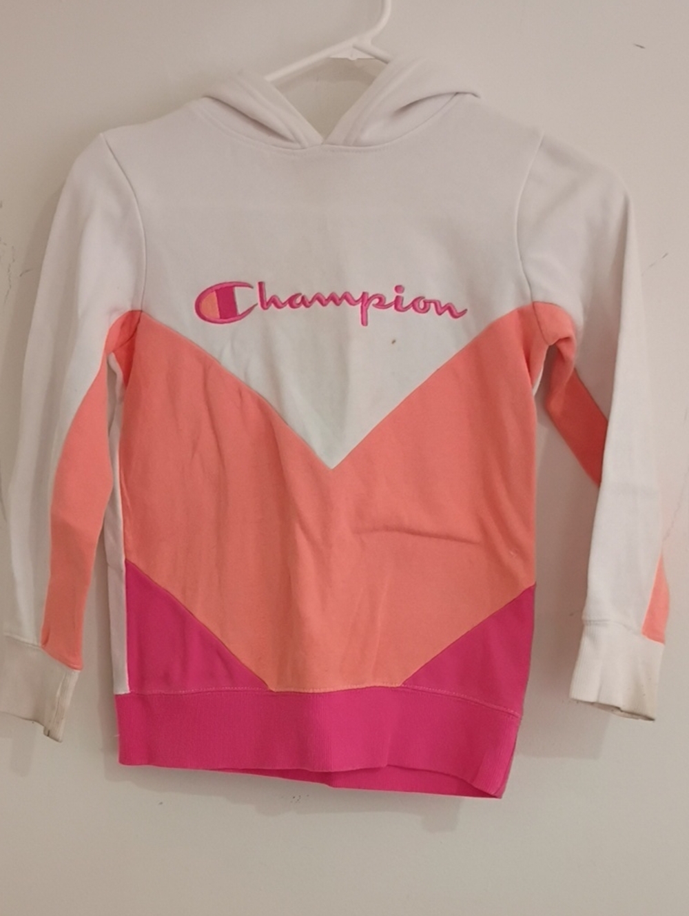 Champion Girls' Hooded Colorblock Sweatshirt - White, Coral & Hot Pink